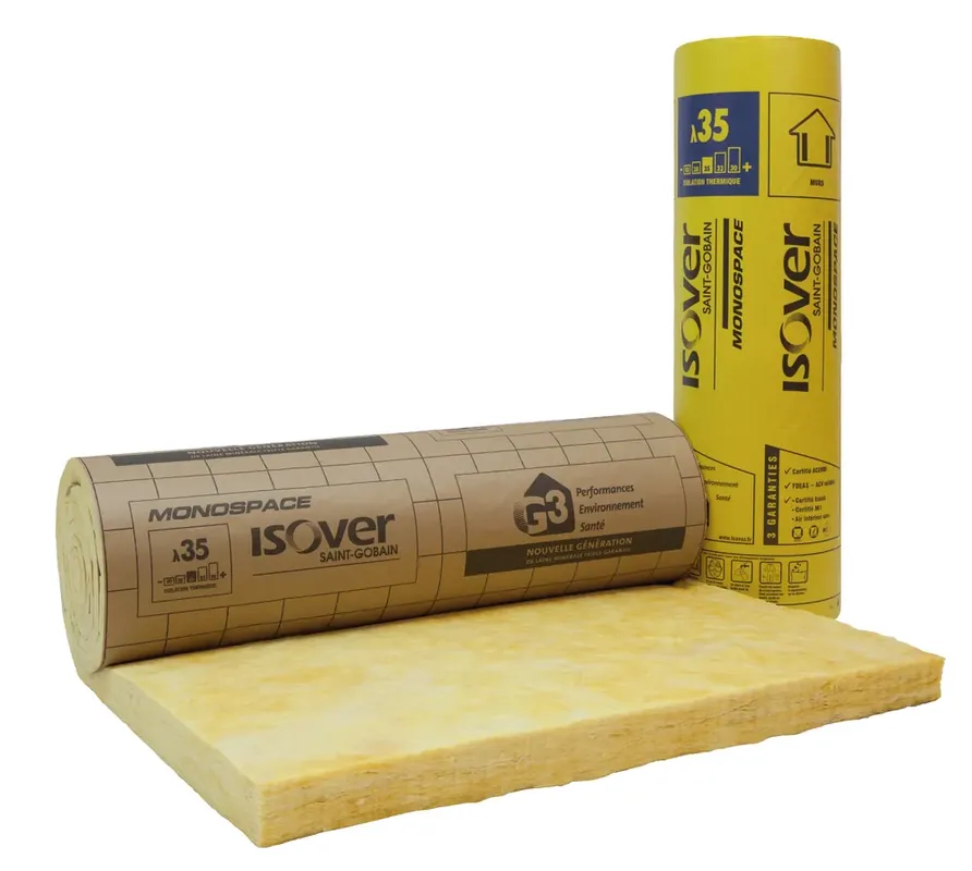 Haute Qualité Laine de verre - Monospace 35 revêtu kraft - rouleau 5,40 x 1,20 ml - ép. 100 mm - R2,85