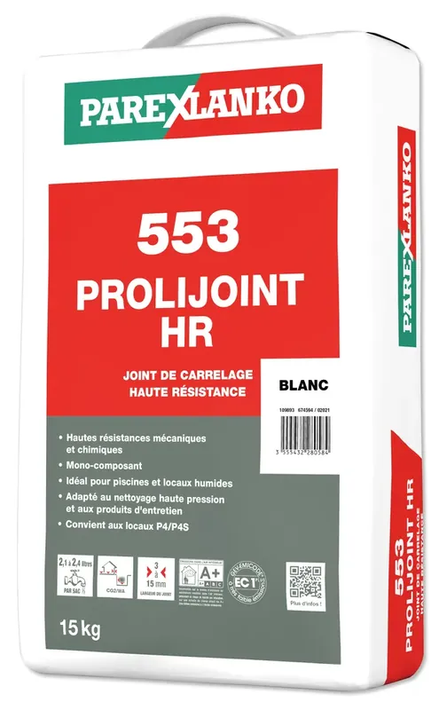 Joint carrelage PROLIJOINT 553 HR BLANC SAC 15KG Soldes