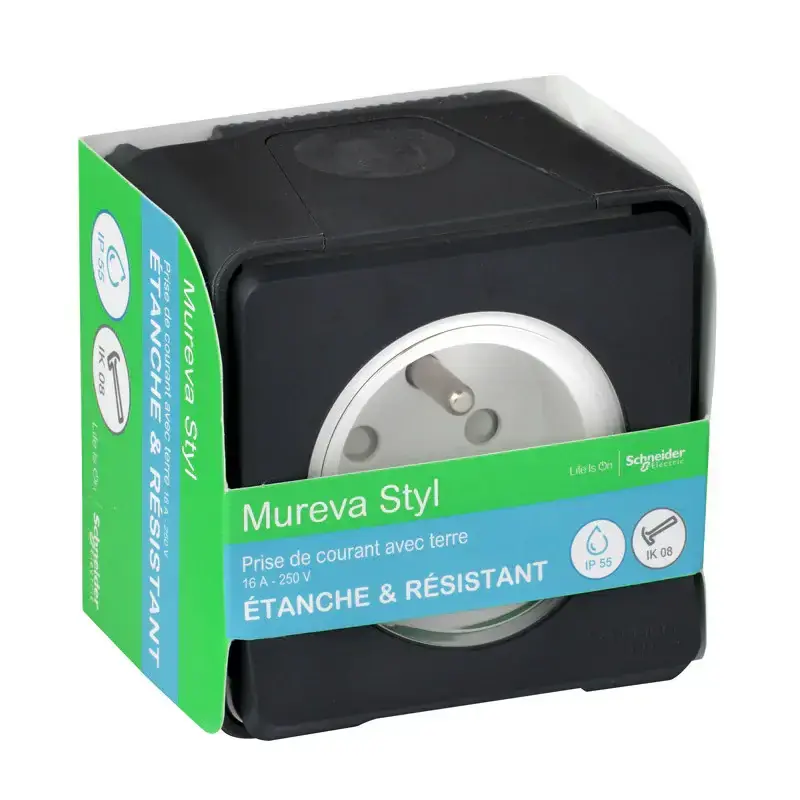 PRISE ETANCHE MUREVA 2 POLES + TERRE ANTHRACITE IP55 Must-Have