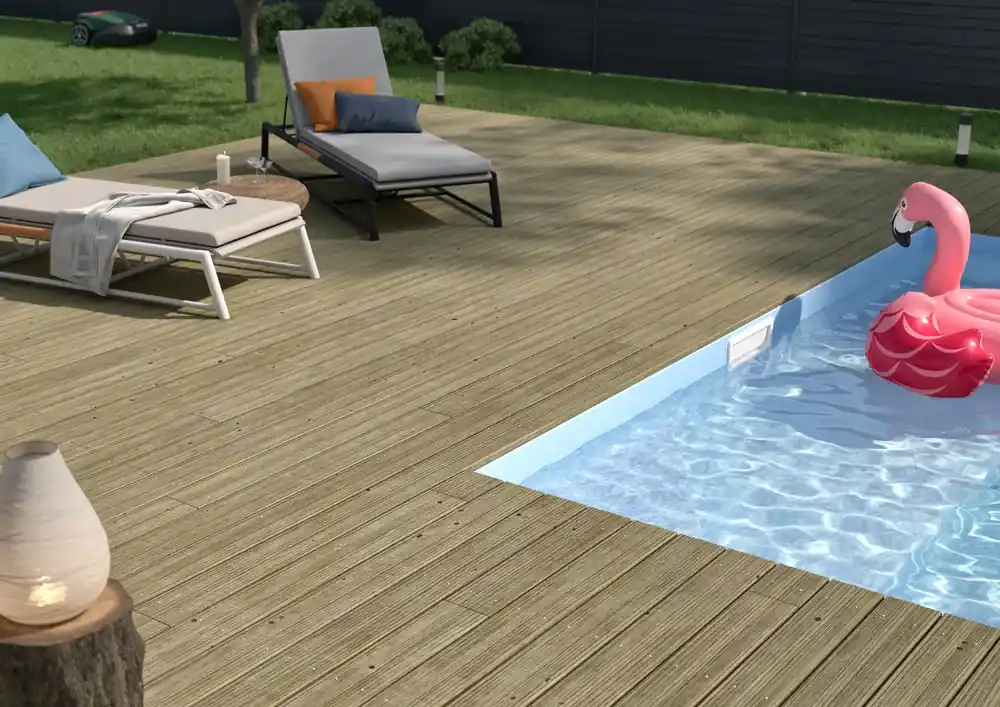 Prix Promo Lame de terrasse bois - Pin du Nord - 27 x 145 mm - long. 3,90 ml - double peigne - classe 4 vert