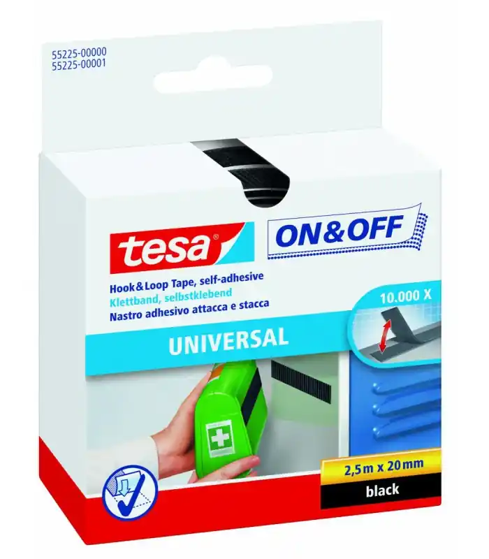 Bande auto-agrippante Tesa On & Off noir 2,5 m Bon Plan