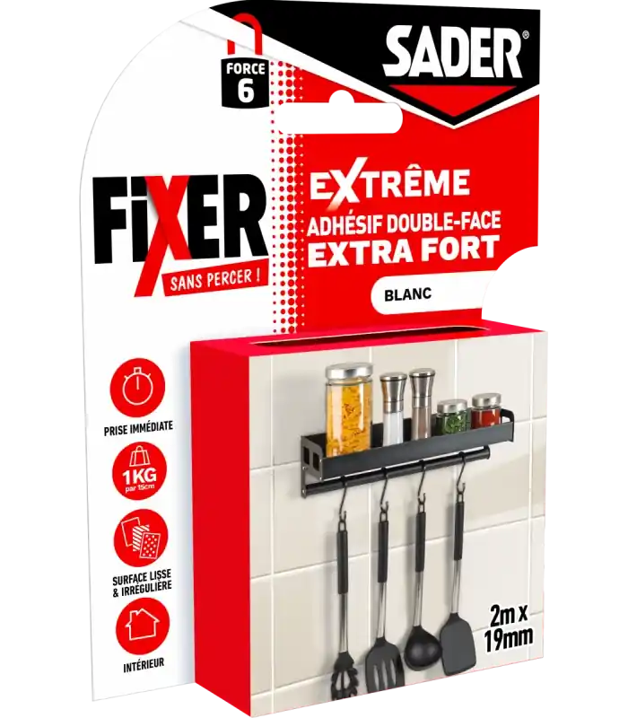 Sader adhésif double-face extra fort 2m x19mm fixer sans percer Pas Cher