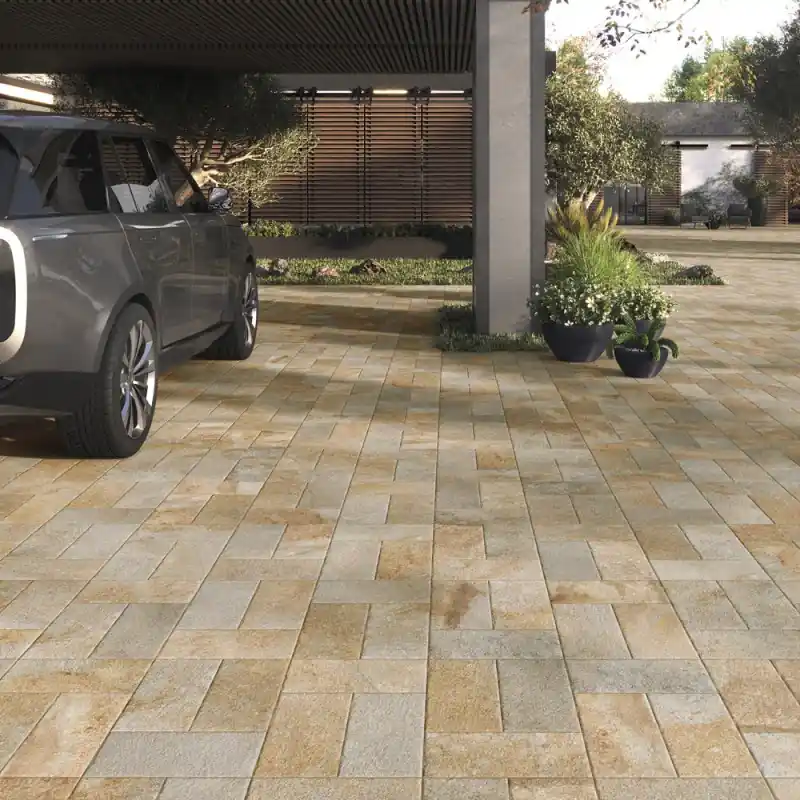 Réduction Carrelage sol extérieur antidérapant aspect pierre Block sand mat 20x40 cm