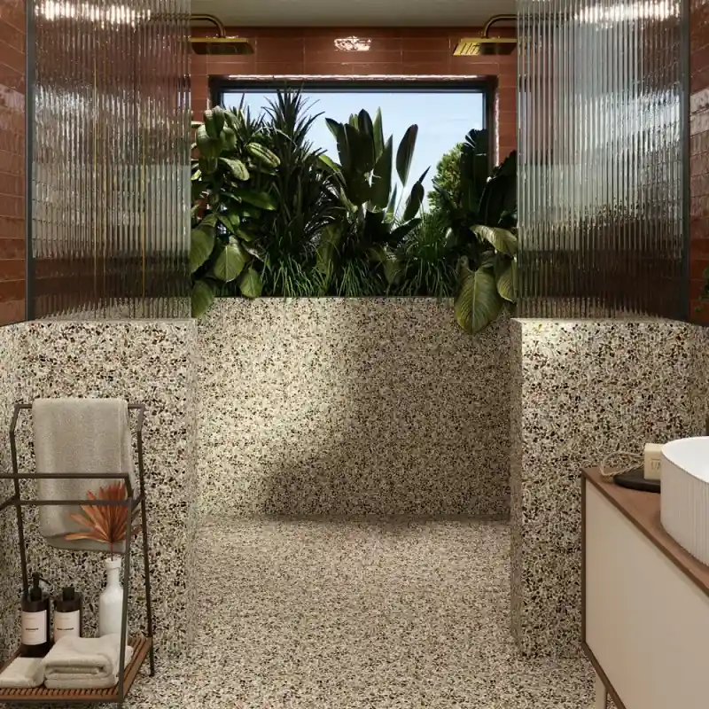 Vente Flash Carrelage sol et mur aspect terrazzo Re-Bel cuivre mat 100x100 cm