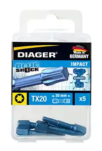 Meilleure Vente Boite de 5 embouts de vissage blue-shock longueur 30 mm empreinte Torx n° 20