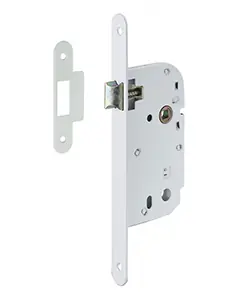 Serrure à encastrer bec de cane axe 50mm coffre ép.10mm blanc Offre Spéciale
