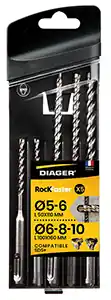 Coffret 5 forets béton RocKFaster SDS+ L110 Ø5-6 L160 Ø6-8-10 mm Commander Vite