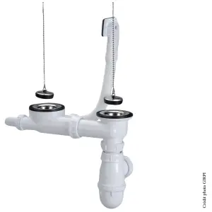 Vidage évier en inox 2 bacs Ø50 bouchon chaînette - FIN DE SERIE Prix Bas