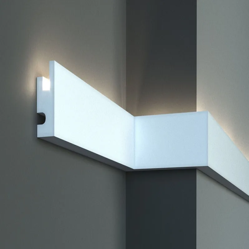 Elite Decor Moulure lumineuse KD301 Polystyrène 90 x 40 x 1150 mm Blanc Corniche de plafond LED Prix Bas