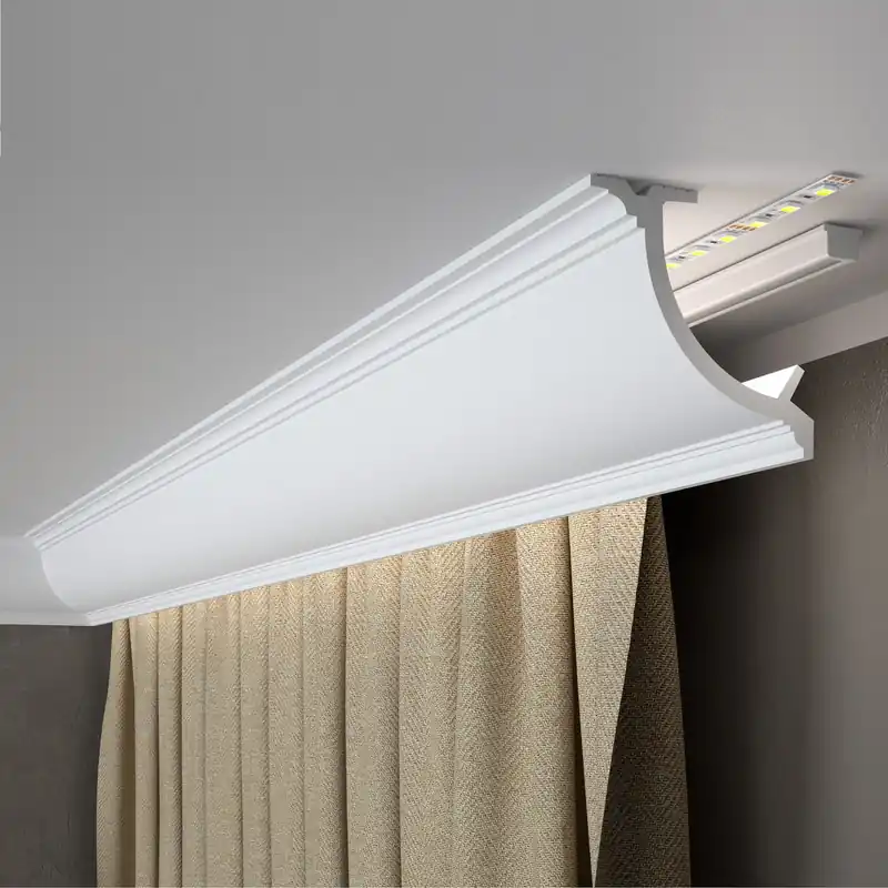 PROVISTON Cache rideaux "RM027" 110 x 110 x 2000 mm Blanc Moulure Cache rideaux lumineuse LED Petit Prix