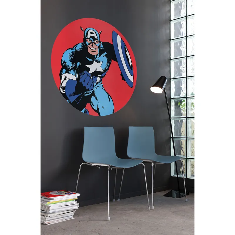 Komar Papier Peint Photo Marvel Vengeur Captain America Bouclier 125 x 125 cm Autocollant Intissé Expédition Rapide