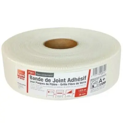 Bande de joint fibre de verre adhésive P301 en rouleau pour plaque de plâtre - long. 153m x larg. 48mm Dernier Modèle