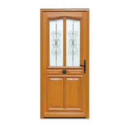 Solde Porte d‘entrée vitrée Bois exotique Flo, 215x90cm, poussant gauche