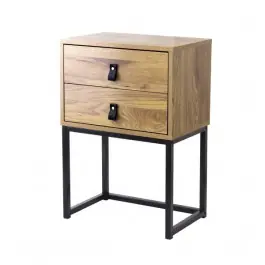 Marque Chevet avec 2 Tiroirs Pieds Métal Casâme 45x65,5cm Bois Veiné et Noir