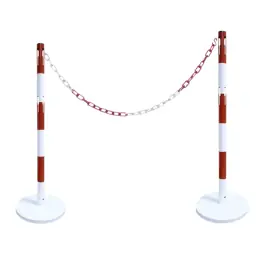 Expédition Rapide Poteau de Balisage Acier + Base + Chaîne Viso POT1RKIT Rouge/Blanc x2