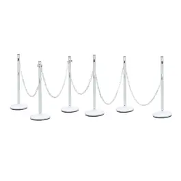 Pas Cher Poteau de Balisage Acier Base lestée + Chaîne Viso POT6BKIT Blanc x6