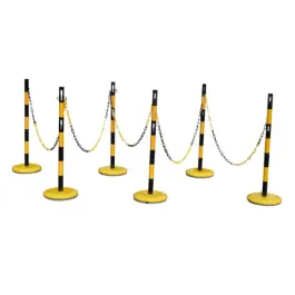 Poteau de Balisage Acier Base lestée + Chaîne Viso POT6NJKIT Noir/Jaune x6 Vente Flash
