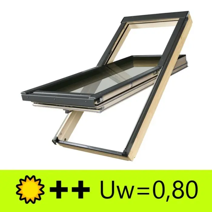 Certifié Thermo-isolante fenêtre de toit FAKRO FTT U6 fenêtre à rotation en bois