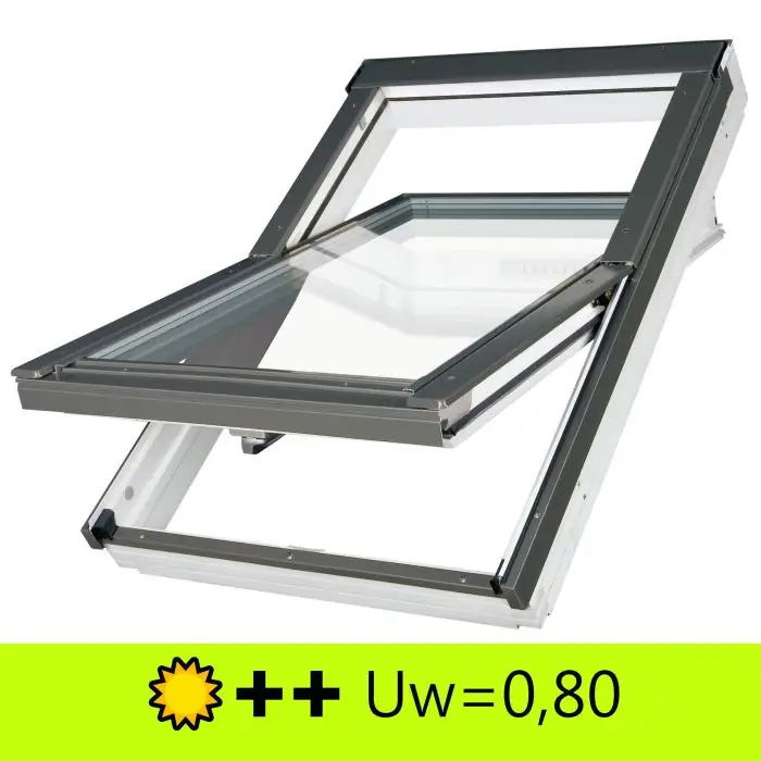 Offre Exclusive Thermo-isolante fenêtre de toit FAKRO FTT-U U6 fenêtre à rotation en bois avec vernis de couleur blanche