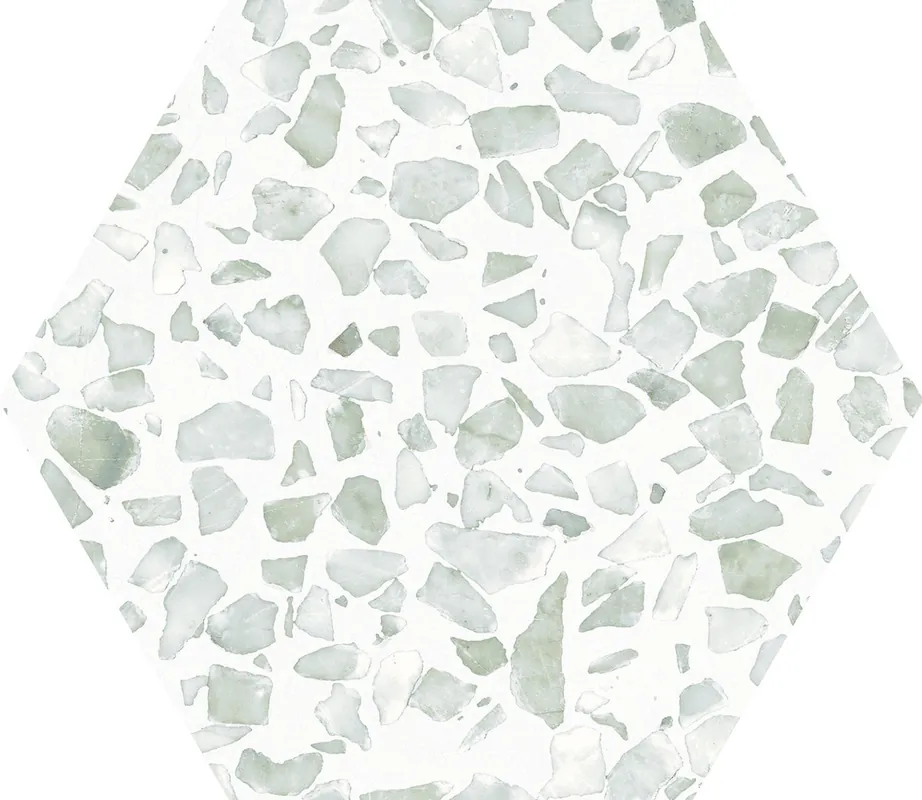 Livraison Express Carrelage hexagonal effet terrazzo grès cérame RIAZZA GREEN mat 23,2X26,7