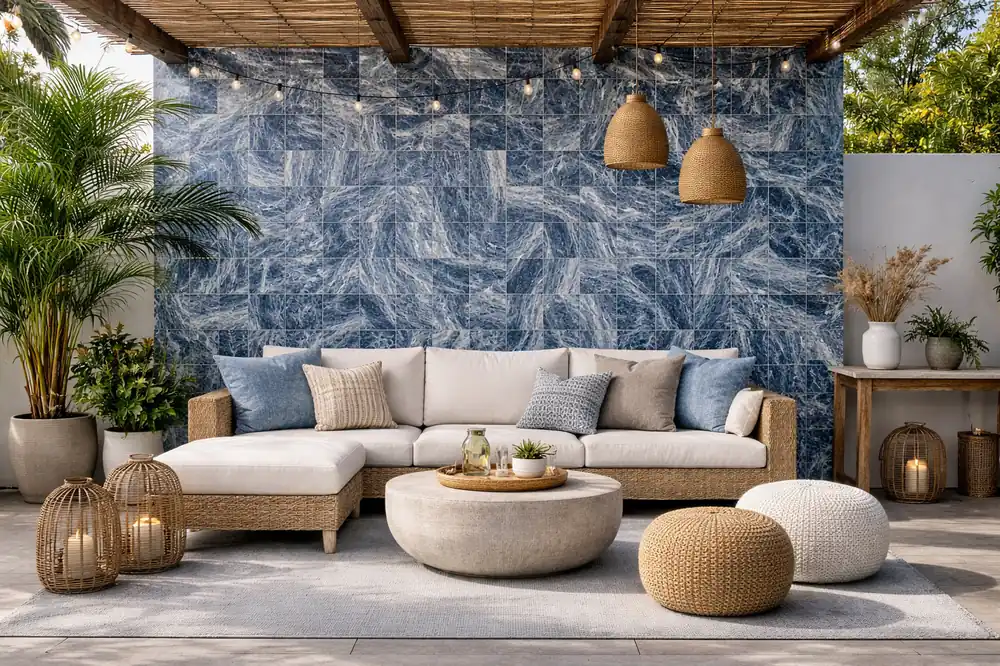 Seulement Aujourd'hui Carrelage sol mur grès cérame SWIRL BLUE 15x15