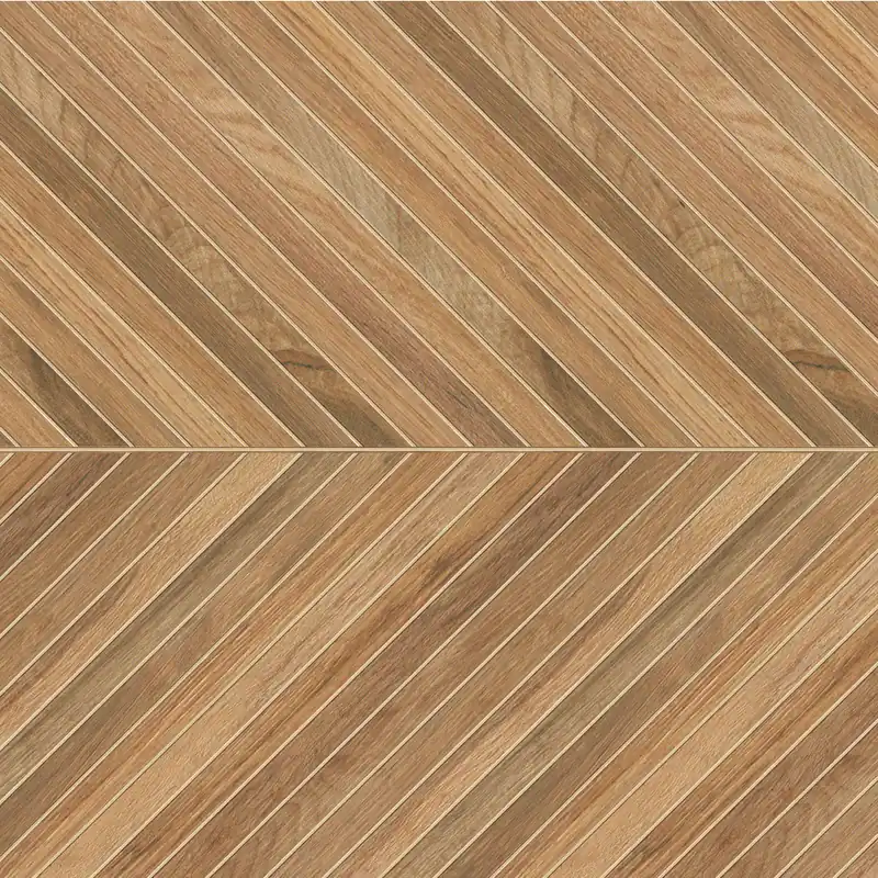 Carrelage effet Parquet Bois Chêne Ambre Stripe Chevron Pointe de Hongrie 74x22,2x0,95 cm Mat Tarina - Sol et mur intérieur Satisfait Ou Remboursé