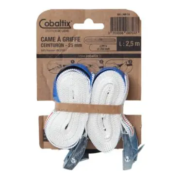 2 Cames à griffe ceinturon 250 daN - 25mm x 2.50m - Bleu/blanc/rouge - Cobaltix Top Vente